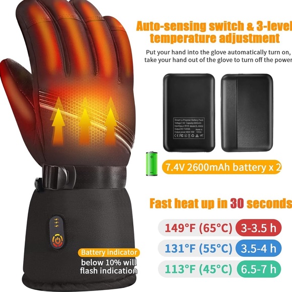 $79.99 (size XL) Heated Gloves, Winter Gloves with 2Pcs 2600mAh - Picture 2 of 7
